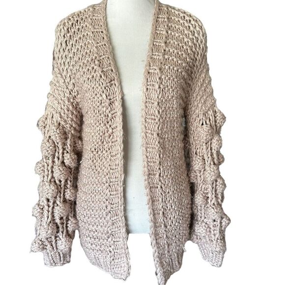 Wishlist Dusty Rose Thick Knitted Knotted Big Sleeved Open Front Midi Cardigan - Picture 4 of 10
